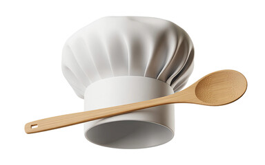 Professional chef's hat and wooden spoon symbolize culinary expertise and delicious cooking.