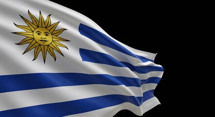 Uruguayan National Flag Waving in the Wind