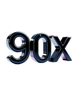 90x with Black Color Isolated on Transparent Background, 3D Render of Number and Letter Icon for Double and Bonus Concept