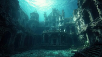 Obraz premium Sunken Gothic Palace Ruins Bathed in Ethereal Light