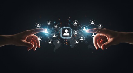 Hands Connecting Global Network: Digital HR Management, Technology Integration, and Human Resources