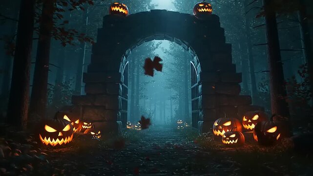 Spooky forest archway shadow figure