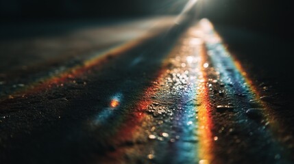 light leak overlay with rainbow blur bokeh and retro film grain texture