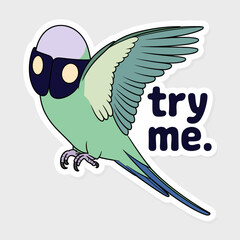 Funny parrot with try me message isolated on white background, perfect for stickers, tshirts, and other merchandise, add a touch of humor to your designs