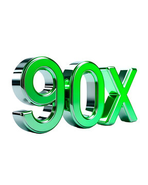  90x with Green Color Isolated on Transparent Background, 3D Render of Number and Letter Icon for Double and Bonus Concept