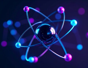 Atom model, glowing, 3D render