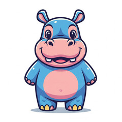 Cartoon Style Standing Hippo Illustration with Cute Facial Expression