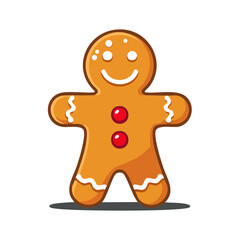 Obraz premium Cheerful cartoon gingerbread man with red buttons and smiling face, Christmas concept.