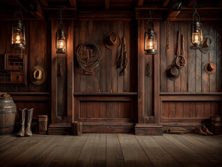 Authentic Old West saloon interior with rustic decor.