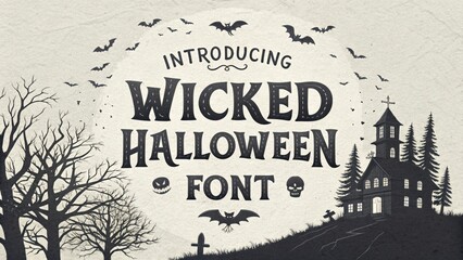 Introducing wicked halloween font with spooky elements isolated on white background
