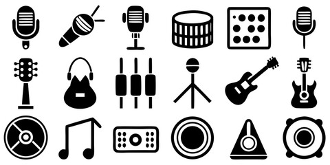 Obraz premium Collection of music and audio equipment icons sound microphone