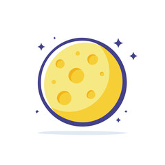 Fototapeta premium Stylized moon crescent with craters surrounded by blue outline and stars for space design concept