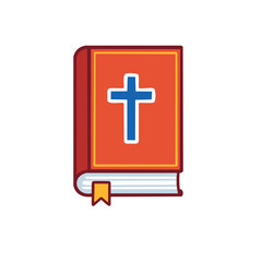 Obraz premium Holy Bible illustration with a cross on an orange cover and a yellow ribbon bookmark for religious or spiritual design themes