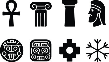 Obraz premium Ancient Symbols and Cultural Icons A Collection of Hieroglyphs, Pillars, and Geometric Designs Representing History and Civilization