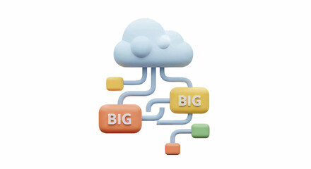 3D Render of Cloud Computing Diagram with BIG Text.