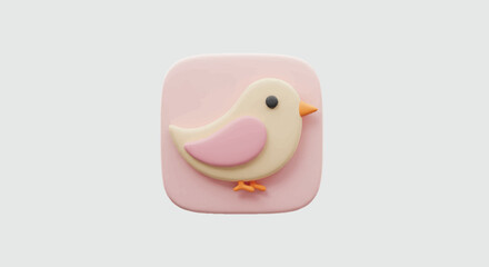 3D Rendered Bird Icon with Pink Wings and Orange Beak Cute Design.