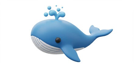 3D Rendered Blue Whale with Water Spout and White Belly Details. © ully