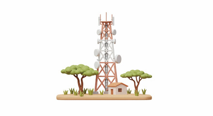 3D Rendered Communication Tower with Antennas and Supporting Structure.