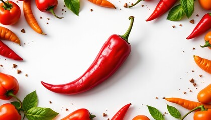 a vibrant food illustration of chili pepper centered with white space, subject not filling the frame.