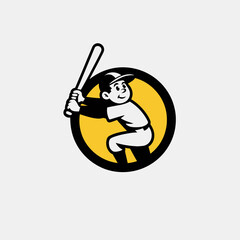 A cartoon baseball player with bat isolated on white background, embodying retro sport style, perfect for team spirit, fitness, and healthy lifestyle promotion
