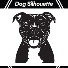 Detailed black and white dog silhouette with a smiling expression.