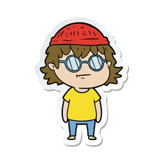 A cartoon girl with glasses and a beanie isolated on white background, showcasing a unique and quirky character with a trendy hipster style, perfect for various design projects