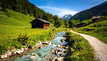 清流の川辺の風景。A clear riverside landscape.