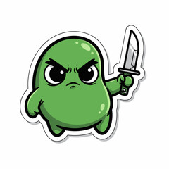 An angry green monster cartoon character holding a knife isolated on white background, a funny and scary halloween design with a cute and evil expression