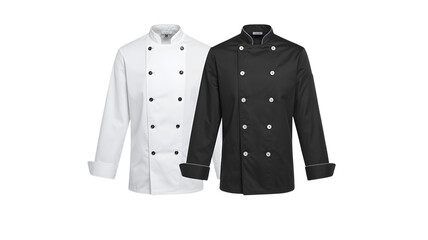 Professional chefs jackets in classic white and black offer stylish kitchen apparel