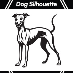 Obraz premium A black and white silhouette of a slender dog standing with a happy expression.