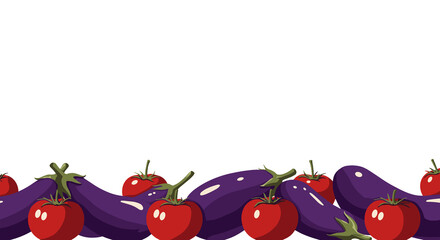 Eggplants & Tomatoes Border, vibrant, natural colors, World Vegetarian Day concept, healthy vegetable design for food blogs, wellness, vegetarian promotions