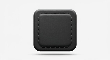 Square Black Leather Patch with Stitched Edges Rounded Corners.