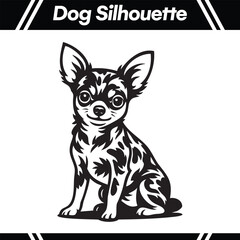 Black and white silhouette of a sitting Chihuahua dog.