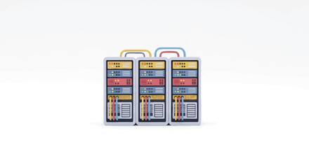 Three Colorful Server Racks with Handles Cartoon Style Illustration.