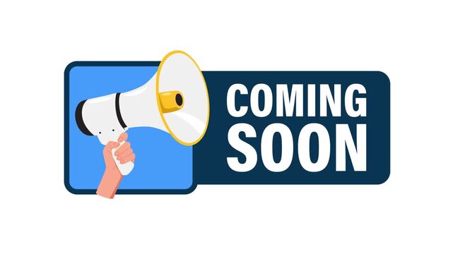 Hand Holding Megaphone Announcing Coming Soon on White and Green Screen