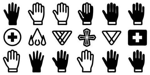 Collection of Medical Icons Including Hands and Crosses health healthcare