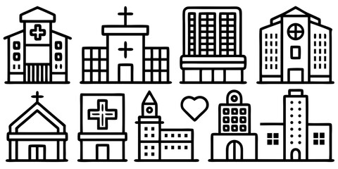 Fototapeta premium Various Medical Building Icons Including Hospitals and Clinics healthcare