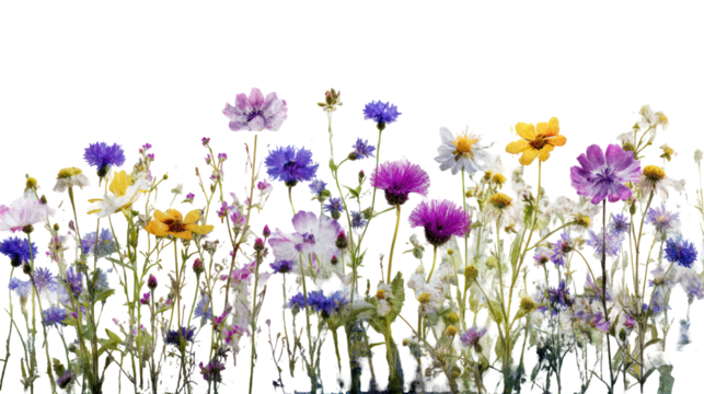 Transparent watercolor overlay of wildflowers on white background set of six