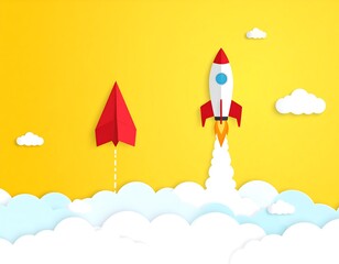 Paper rocket launching, paper airplane