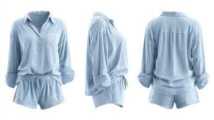 A comfortable and stylish set of women s sleepwear featuring soft pajamas and matching shorts for a relaxing evening or a peaceful night s sleep in cozy attire