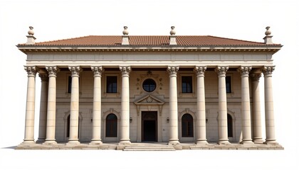 Fototapeta premium detailed architectural art depicting a romanesque villa with stone columns centered on clean white with negative space.