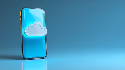 Conceptual illustration of cloud computing technology and data storage with a symbolic cloud icon displayed on the screen of a modern handheld electronic gadget