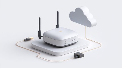 A conceptual illustration of a modern smart home showcasing an advanced wireless security system that is seamlessly integrated with a secure cloud network for remote monitoring