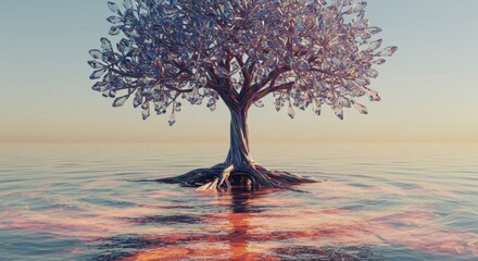 Surreal fantasy tree with glowing roots