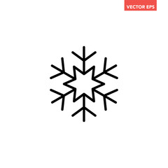 Black single snowflake line icon, simple freeze temperature flat design pictogram, infographic vector for app logo web banner button ui ux interface isolated on white background