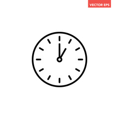 Black single round time clock icon, simple 1 am or pm clock flat design vector pictogram, infographic vector for app logo web website button ui ux interface elements isolated on white background