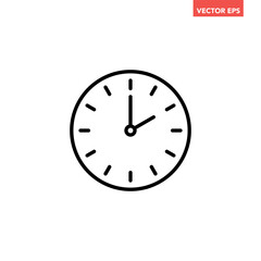 Black single round time clock icon, simple 2 am or pm clock flat design vector pictogram, infographic vector for app logo web website button ui ux interface elements isolated on white background