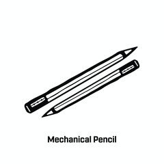 A mechanical pencil Icon on a white background, A hand drawn illustration of pencil icon on a white background