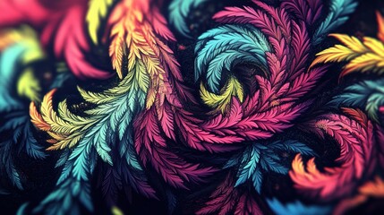Vibrant fractal design showcasing stylized feathers in a swirl of colors