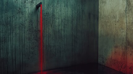 Minimalist architectural space with a red light feature and grunge concrete walls